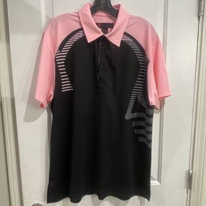 J by Jamie Sadock Polo Adult Large Pink Black Abstract Print AOP Stretch Golf
